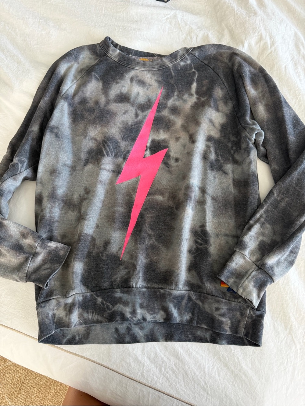Aviator Nation Black & Pink Tie-Dye Crewneck with Lightning Bolt
